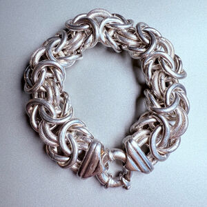 Heavy BIG Byzantine Chain 17.5mm Sterling Silver 925 Link Woven Chunky Bracelet